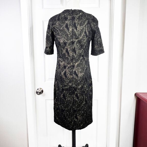 Badgley Mischka | Black and Gold Sequin Formal | Mesh | Cocktail Dress | Sz 12 - Picture 2 of 7